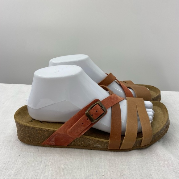 autenti Shoes - AUTENTI MULTI COLORED LEATHER STRAPPY SLIDE ON COMFORT SANDALS Women’s 9